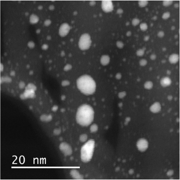 STEM HAADF image of Au nanoparticles in TiO2 matrix